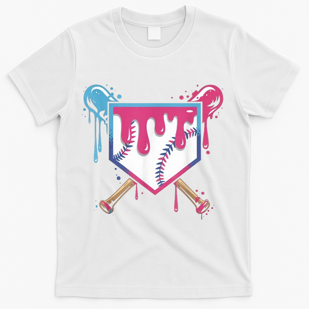 Baseball Drip  Ice Cream Drip Bo.ys Baseball T-Shirt - White