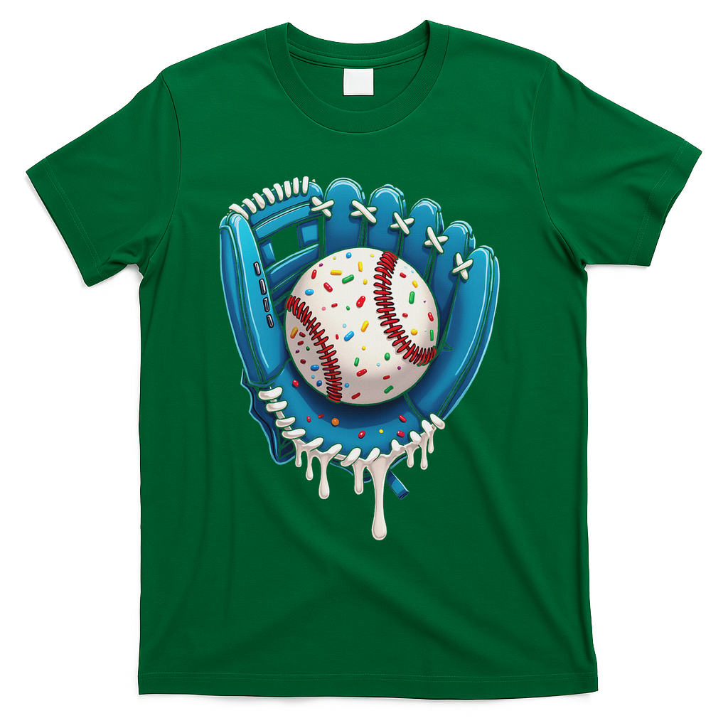 Baseball Drip Ice Cream Sprinkles Baseball Glove T-Shirt - Green