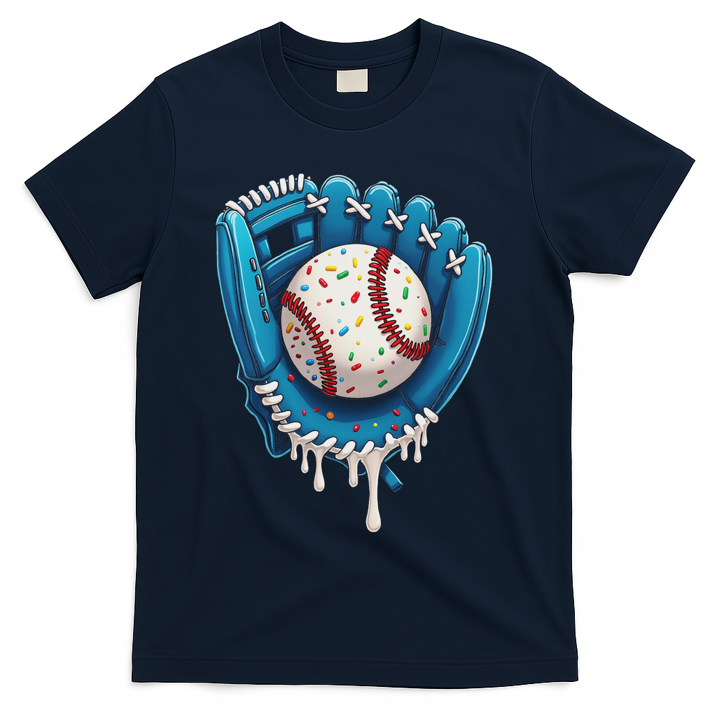 Baseball Drip Ice Cream Sprinkles Baseball Glove T-Shirt - Navy