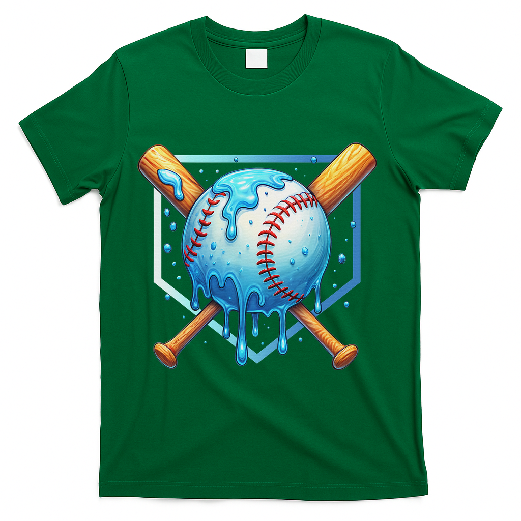 Baseball Dripping Ice Cream Drip Baseball T-Shirt - Green