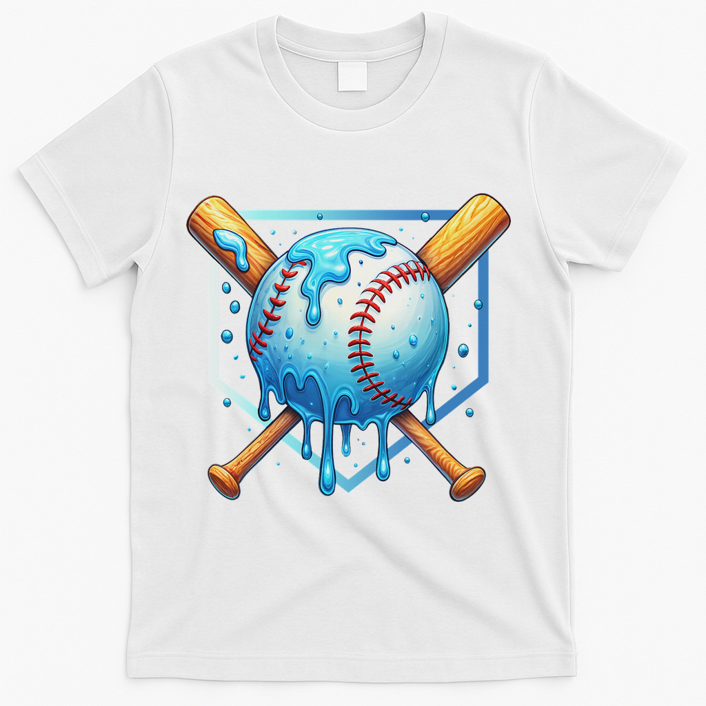 Baseball Dripping Ice Cream Drip Baseball T-Shirt - White