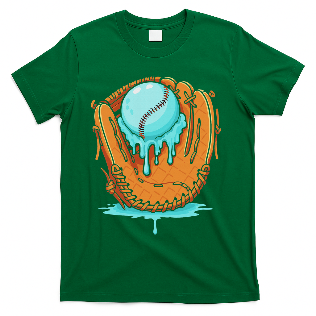 Baseball Drip Ice Cream Baseball Glove Dripping T-Shirt - Green