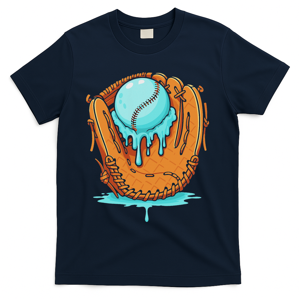 Baseball Drip Ice Cream Baseball Glove Dripping T-Shirt - Navy