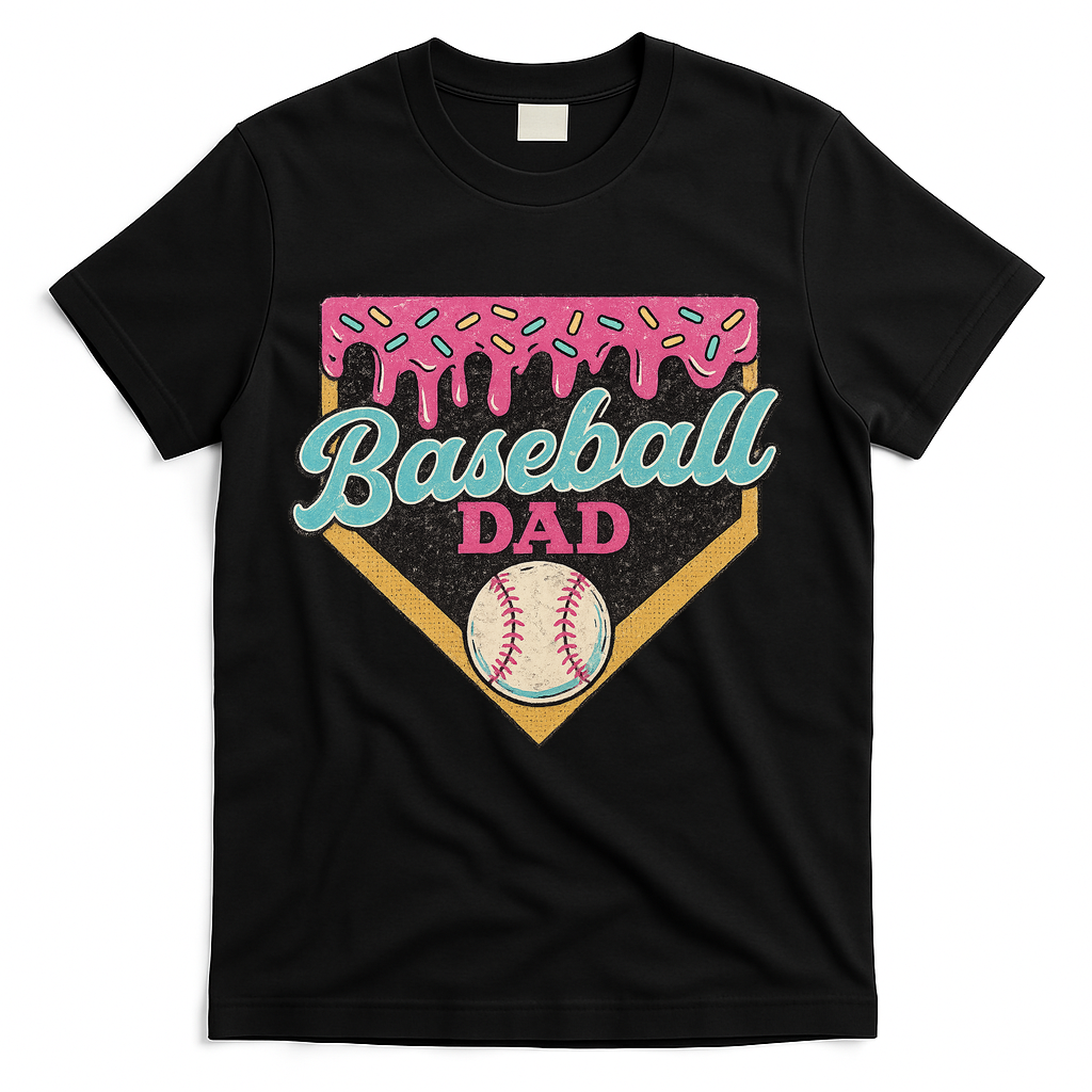 Baseball Dad Ice Cream Drip T-Shirt - Black