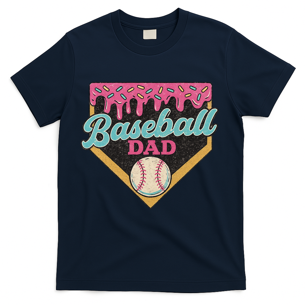 Baseball Dad Ice Cream Drip T-Shirt - Navy