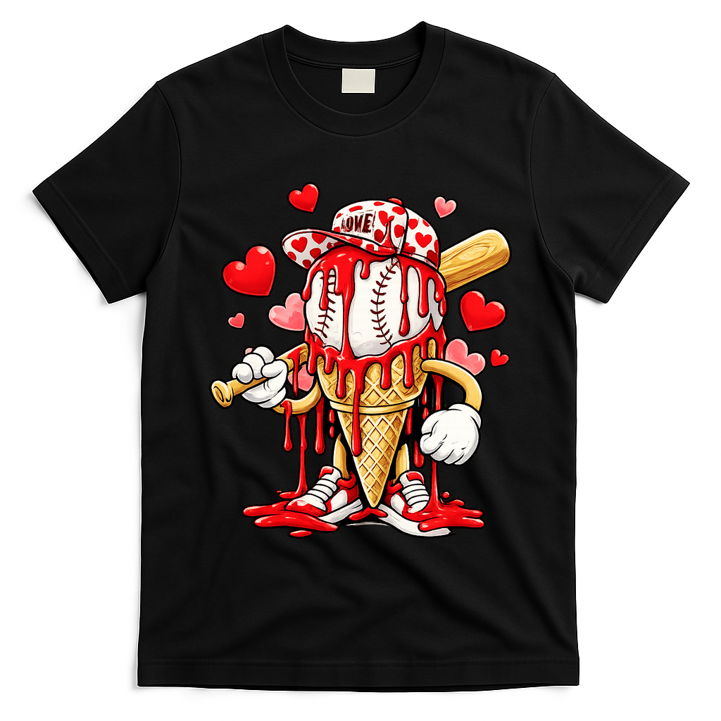 Baseball Drip Ice Cream Valentines Day T-Shirt