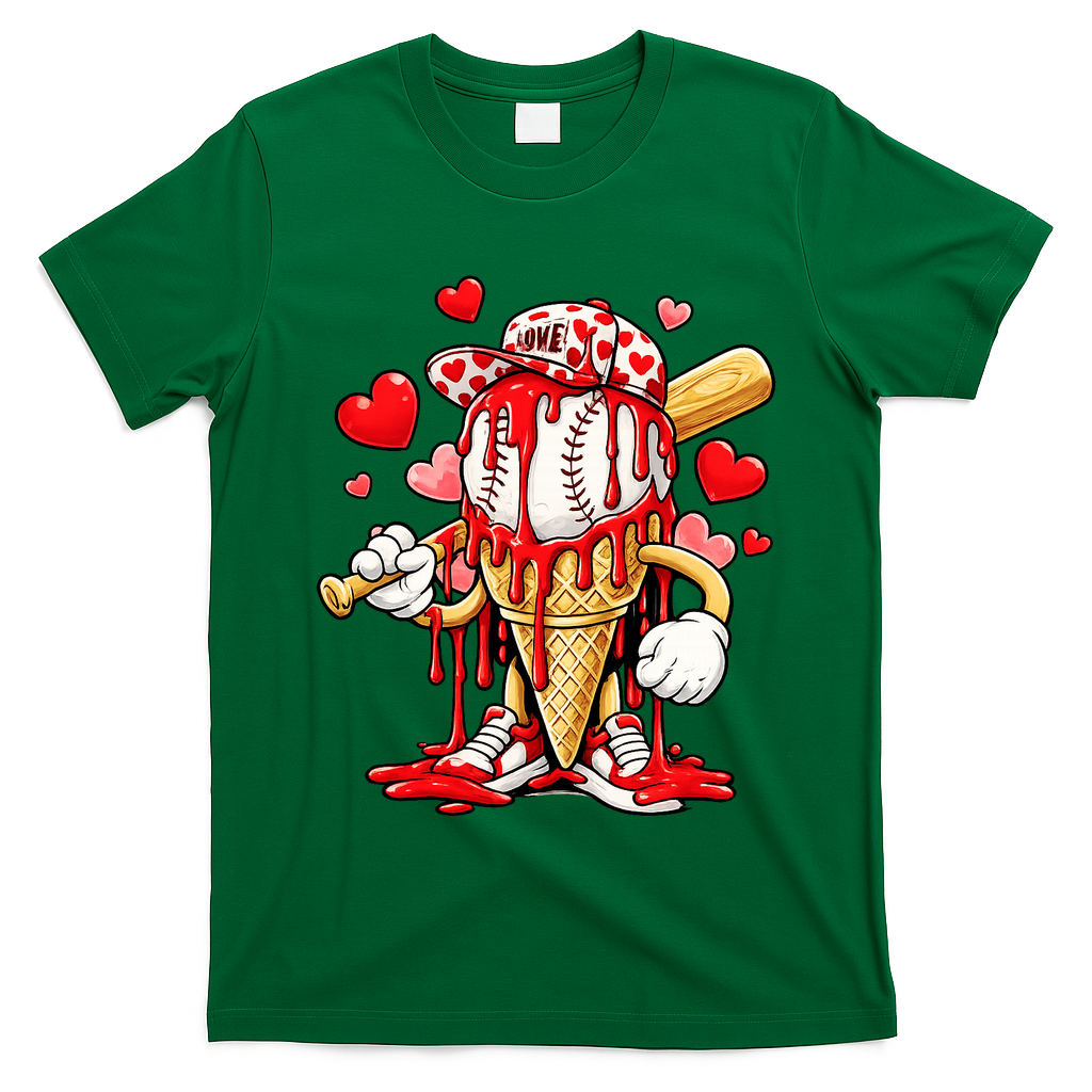 Baseball Drip Ice Cream Valentines Day T-Shirt