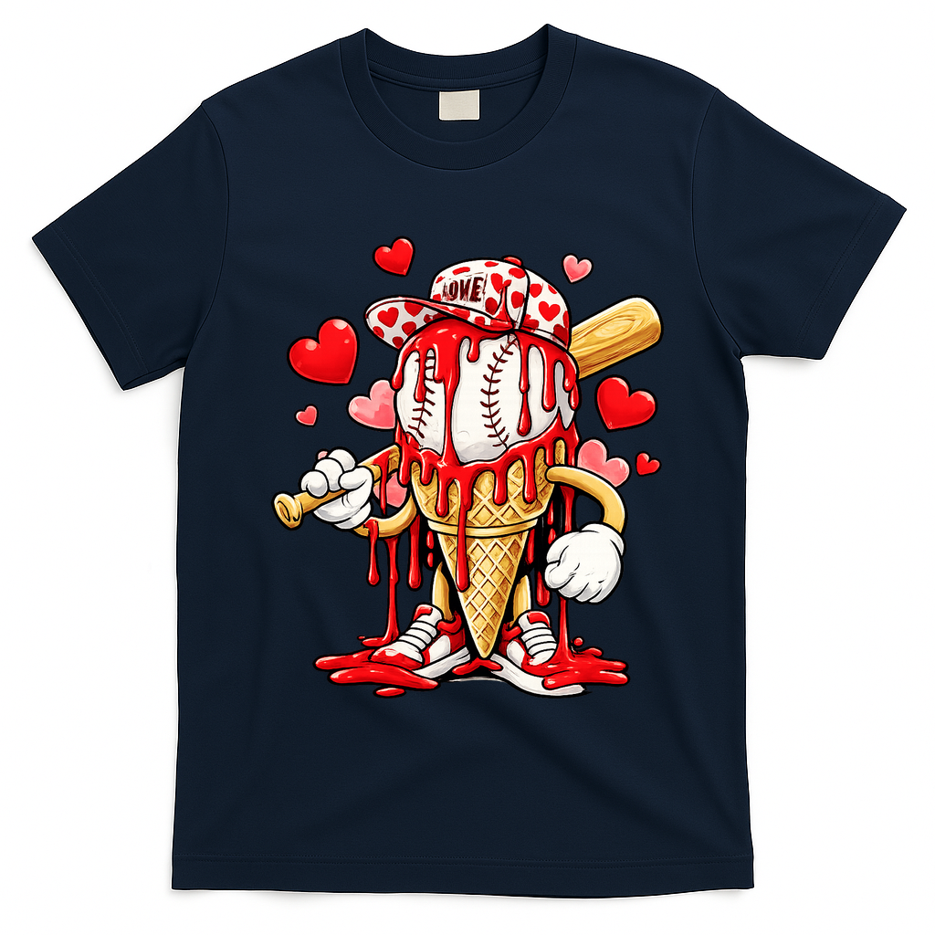 Baseball Drip Ice Cream Valentines Day T-Shirt