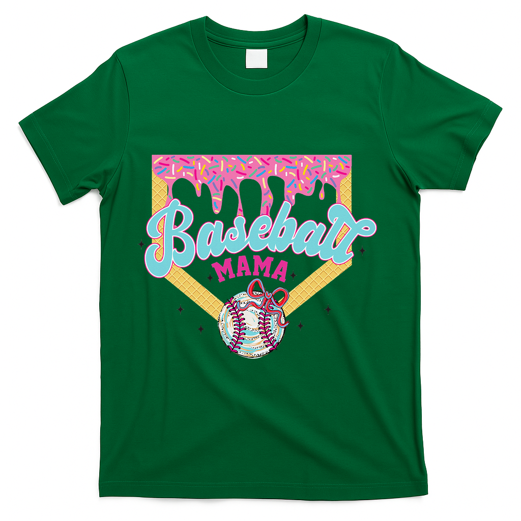 Baseball Drip Mama Ice Cream Drip Baseball Mom T-Shirt - Green