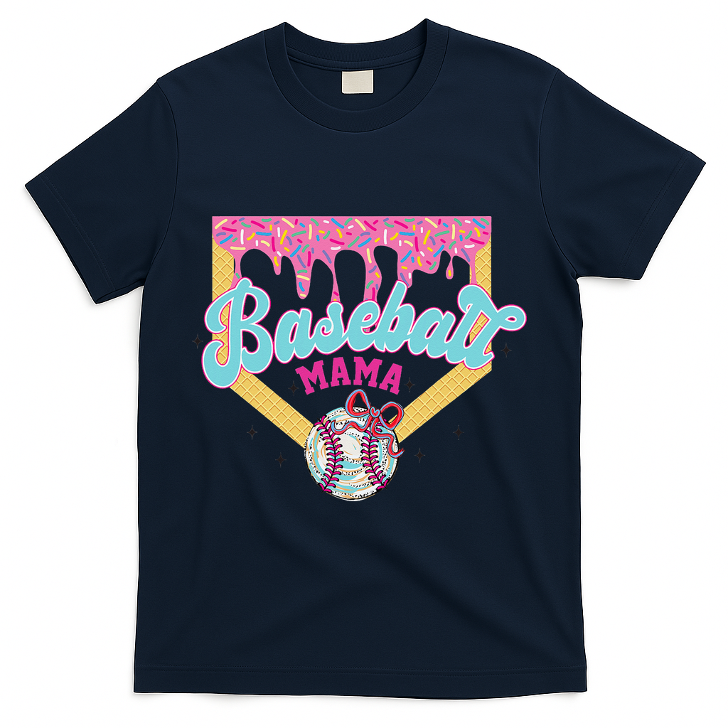 Baseball Drip Mama Ice Cream Drip Baseball Mom T-Shirt - Navy
