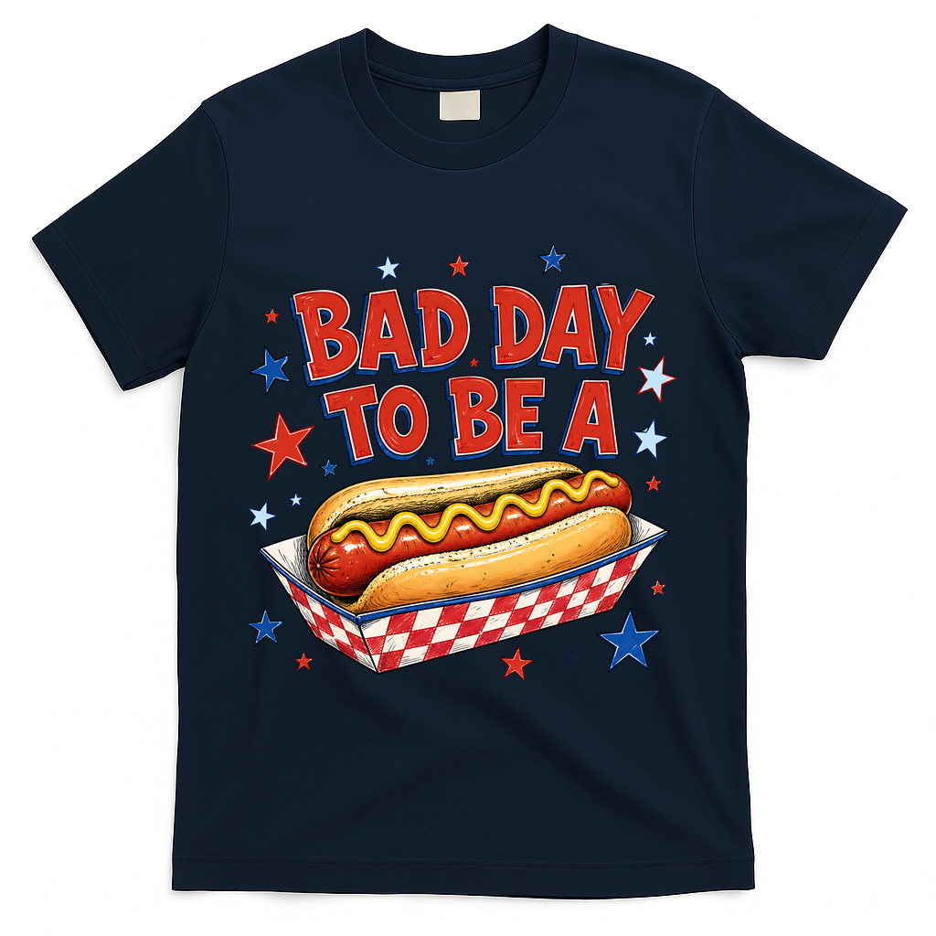 Bad Day To Be A Hot Dog BBQ Grilling Funny T-Shirt - Navy