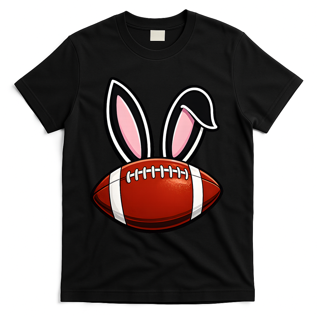 Bunny Ears American Football Fan Funny Easter T-Shirt - Black