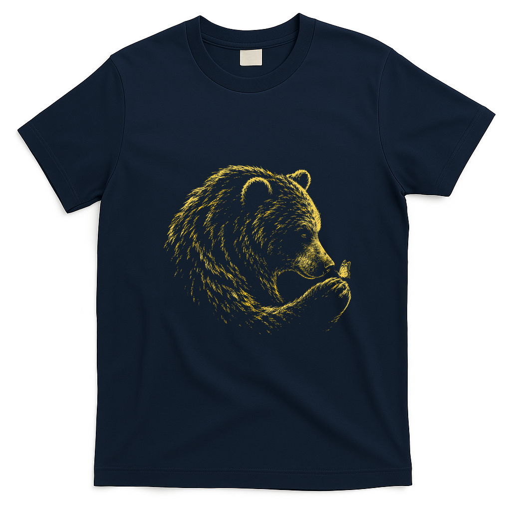 Bear Embracing Butterfly Nature Wildlife T-Shirt - Navy Blue