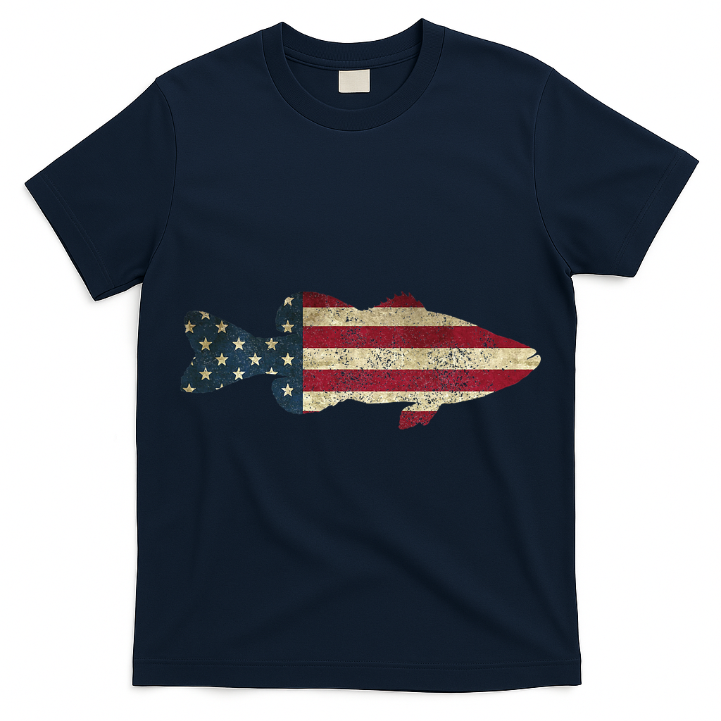 Bass Fishing American Flag Vintage Patriotic Angler T-Shirt