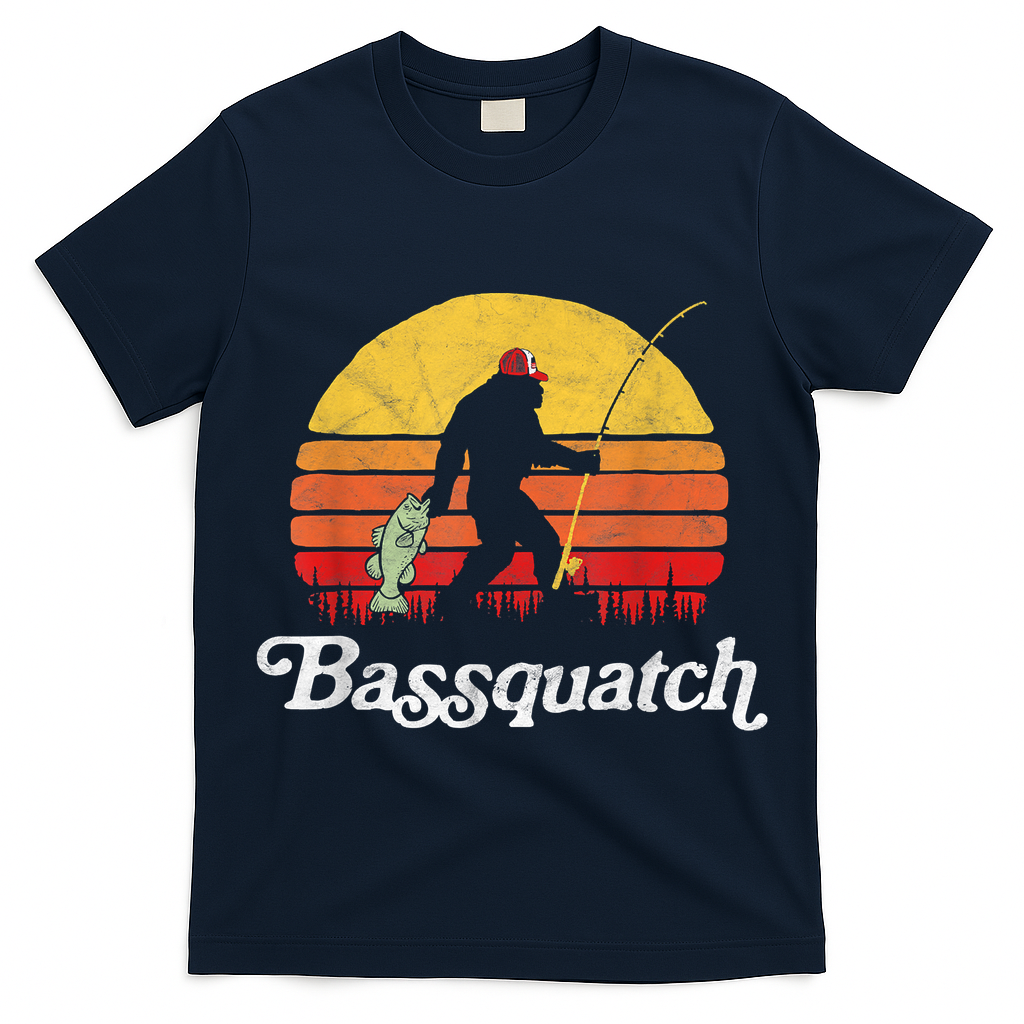 Bassquatch! Funny Bigfoot Fishing Outdoor Retro Funny Fishing Bigfoot Merch T-Shirt