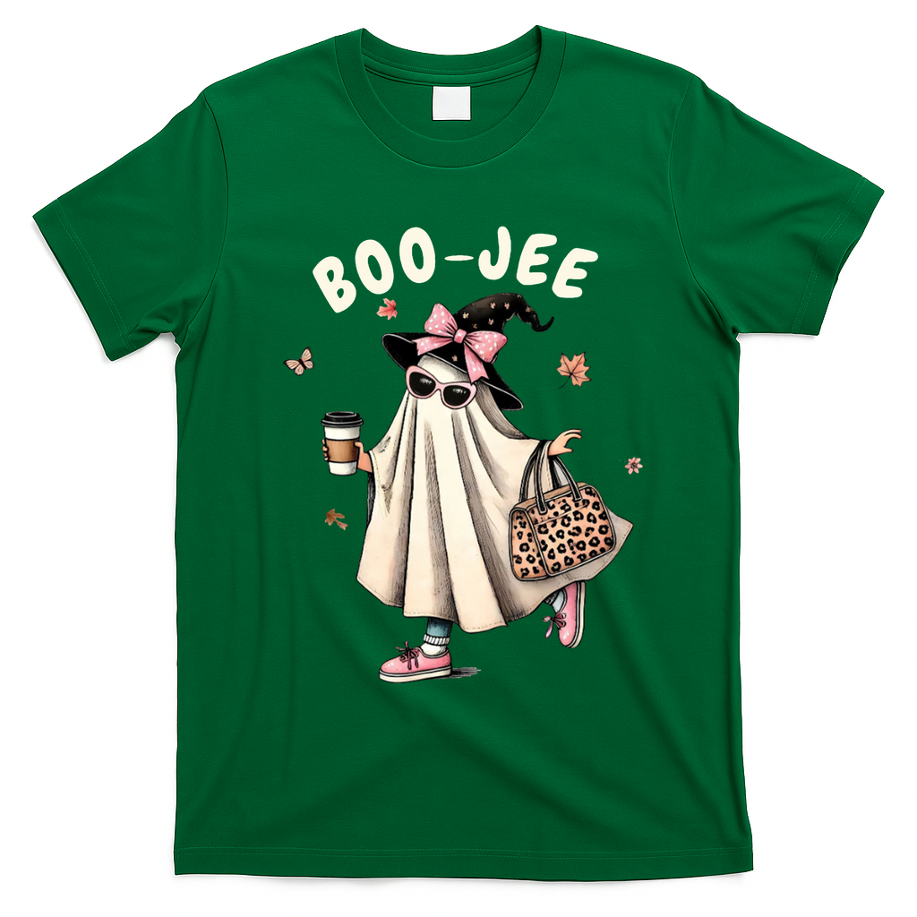 Boojee Funny Halloween Boujee Shopping Ghost Fall T-Shirt - Irish Green