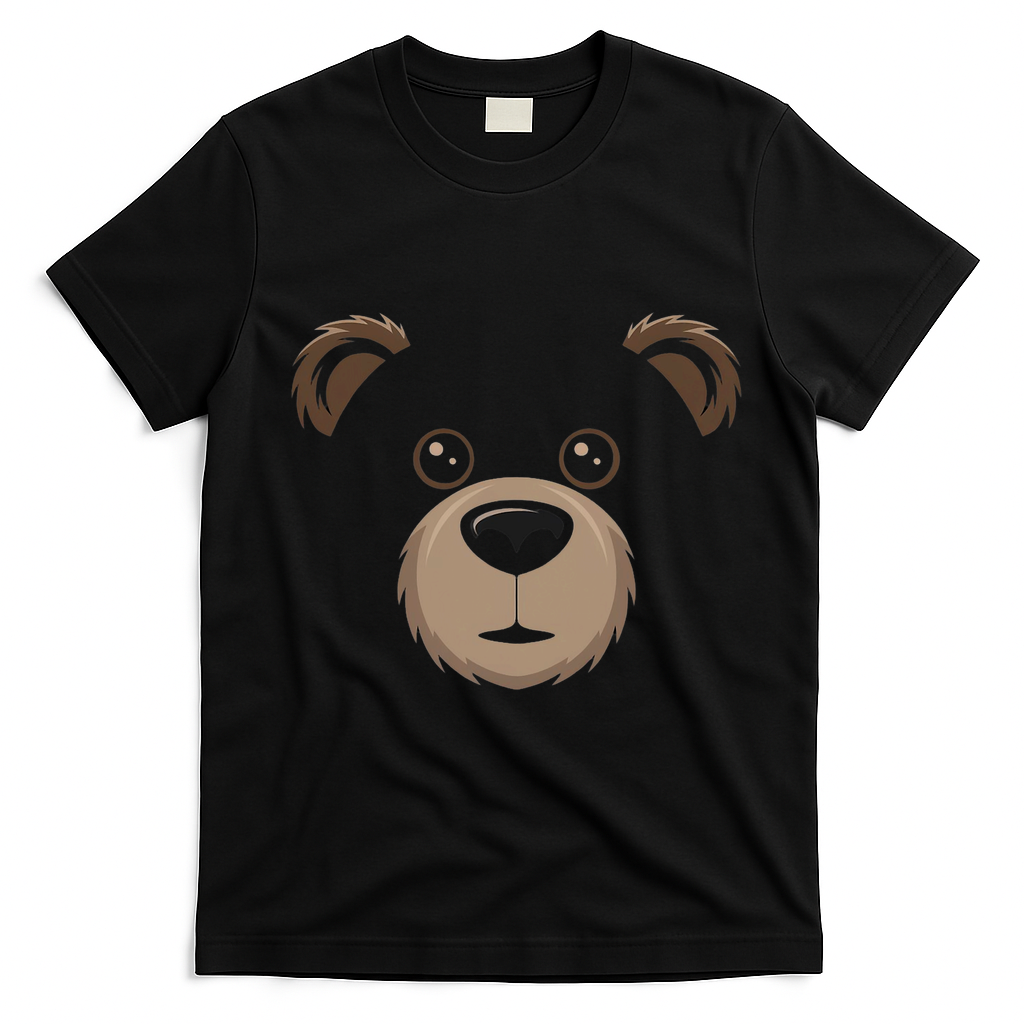 Bear Face Halloween Costume Brown Bear Animal T-Shirt - Black