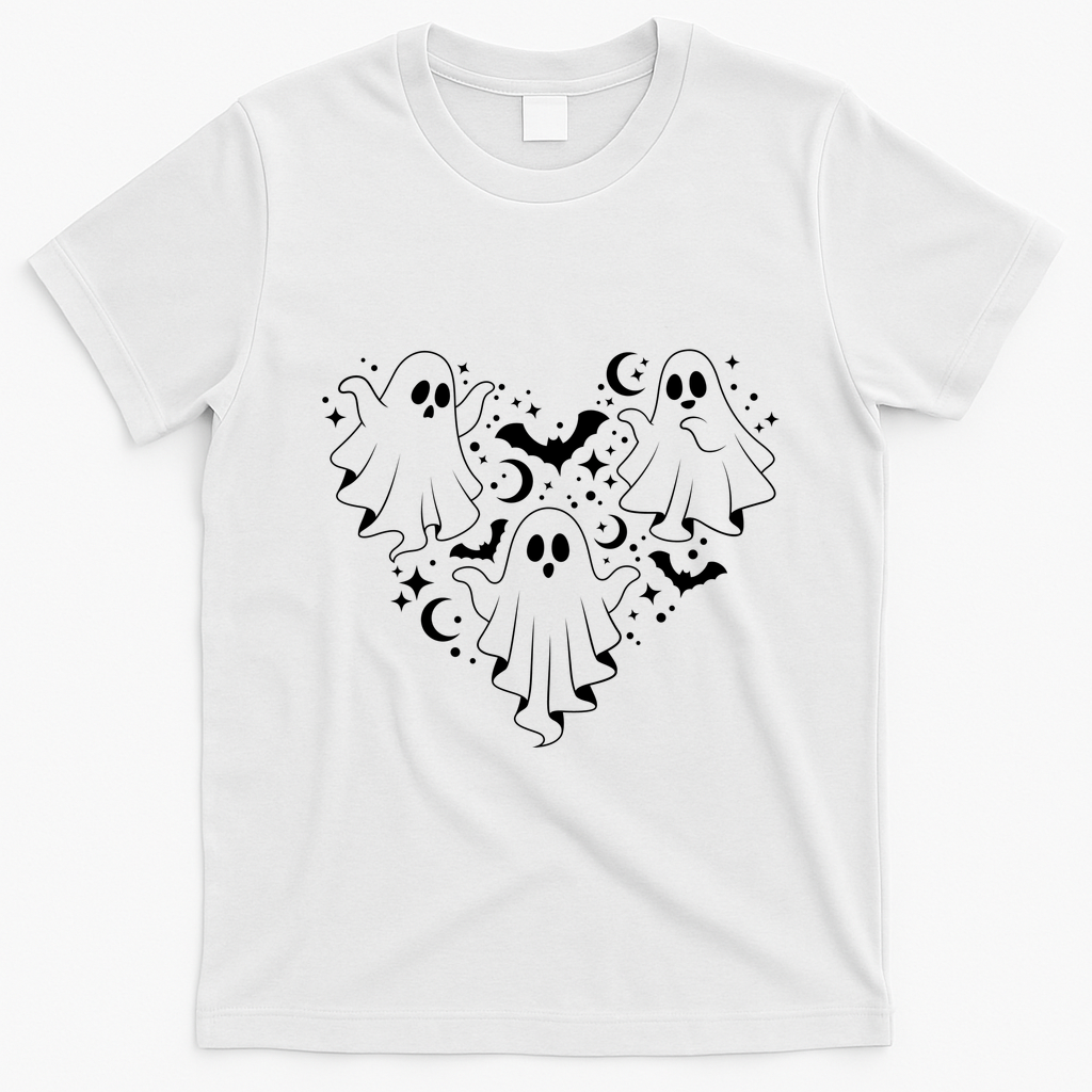 Boo Ghost Heart Halloween Festive T-Shirt - White