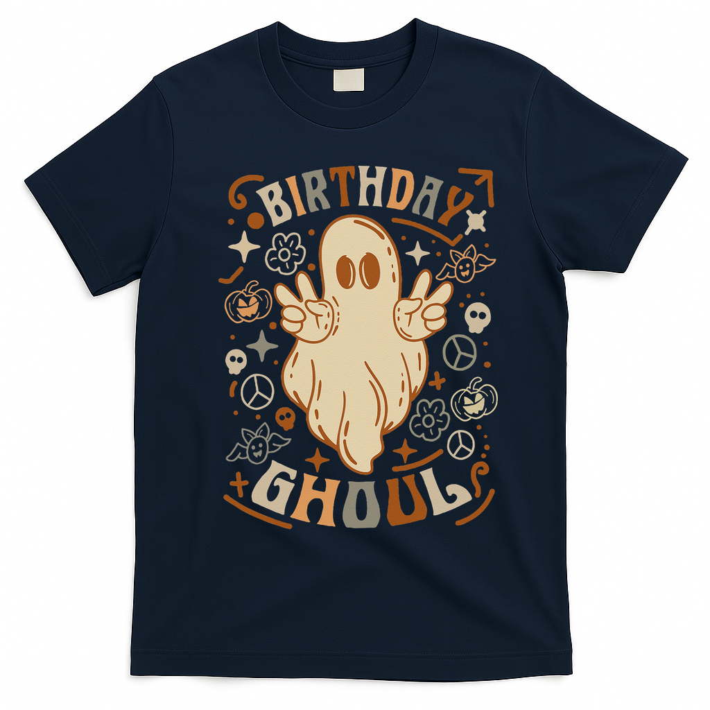 Birthday Ghoul Halloween Ghost BOO T-Shirt - Navy Blue
