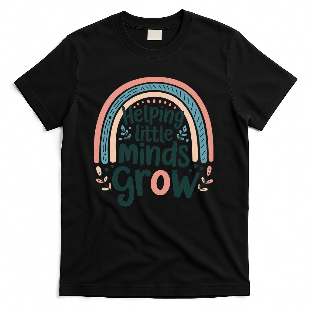 Back-to-School Helping Little Minds Grow Teacher T-Shirt - Black