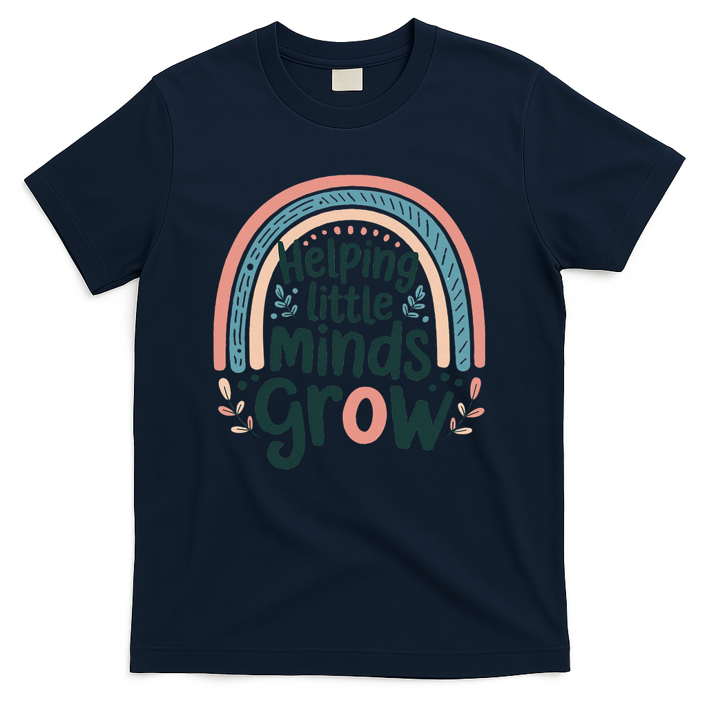 Back-to-School Helping Little Minds Grow Teacher T-Shirt - Navy