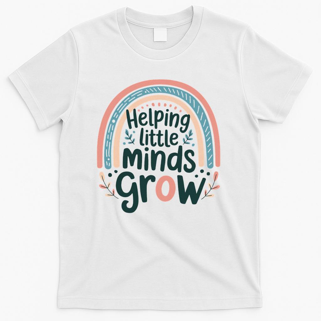 Back-to-School Helping Little Minds Grow Teacher T-Shirt - White