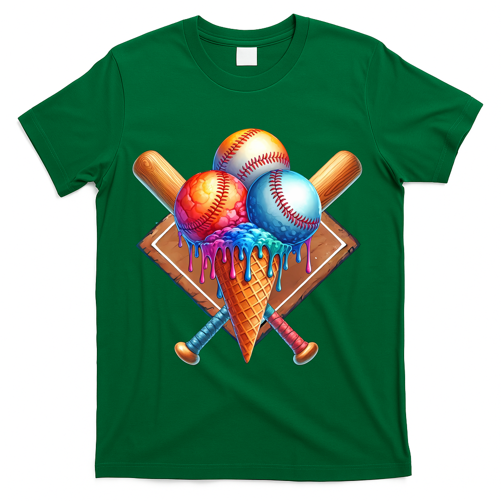 Baseball Home Plate Ice Cream Drip Cool T-Shirt - Green
