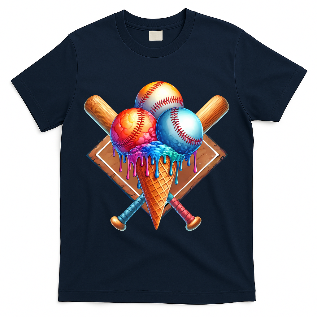 Baseball Home Plate Ice Cream Drip Cool T-Shirt - Navy