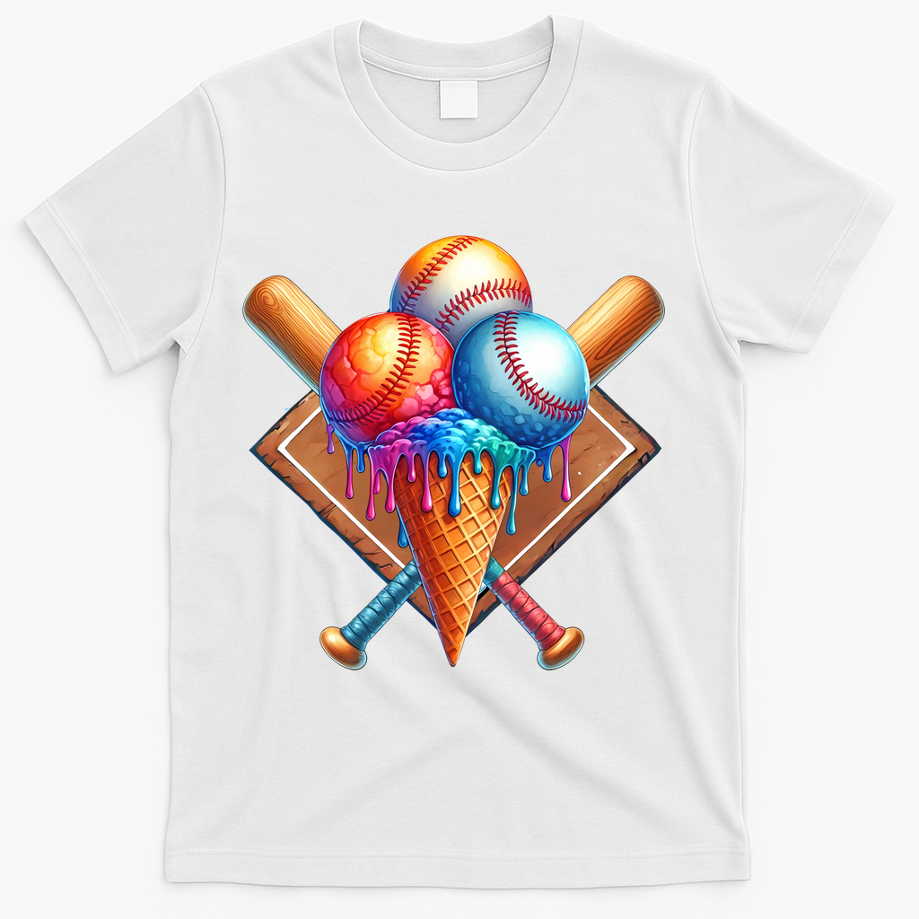 Baseball Home Plate Ice Cream Drip Cool T-Shirt - White