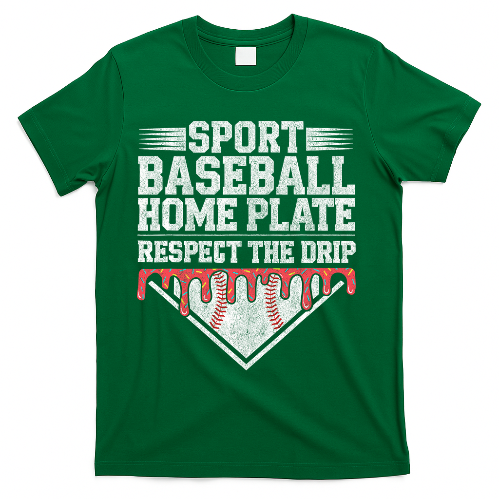 Baseball Home Plate Drip For Who Respect The Drip Ice Cream T-Shirt - Green