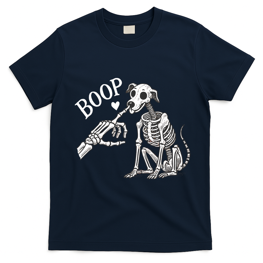 Boop Hand Skeleton And Dog T-Shirt - Navy Blue