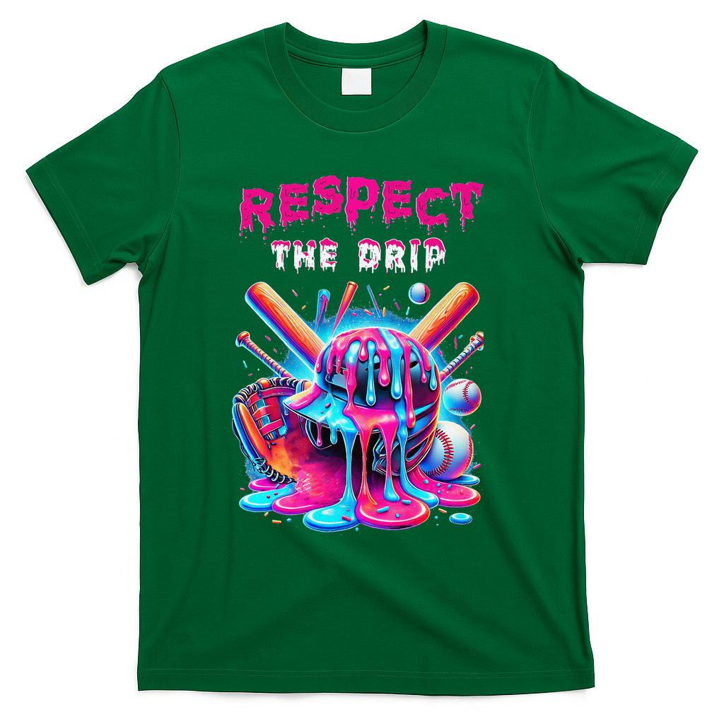 Baseball Ice Cream Drip Respect The Drip Gift T-Shirt - Green