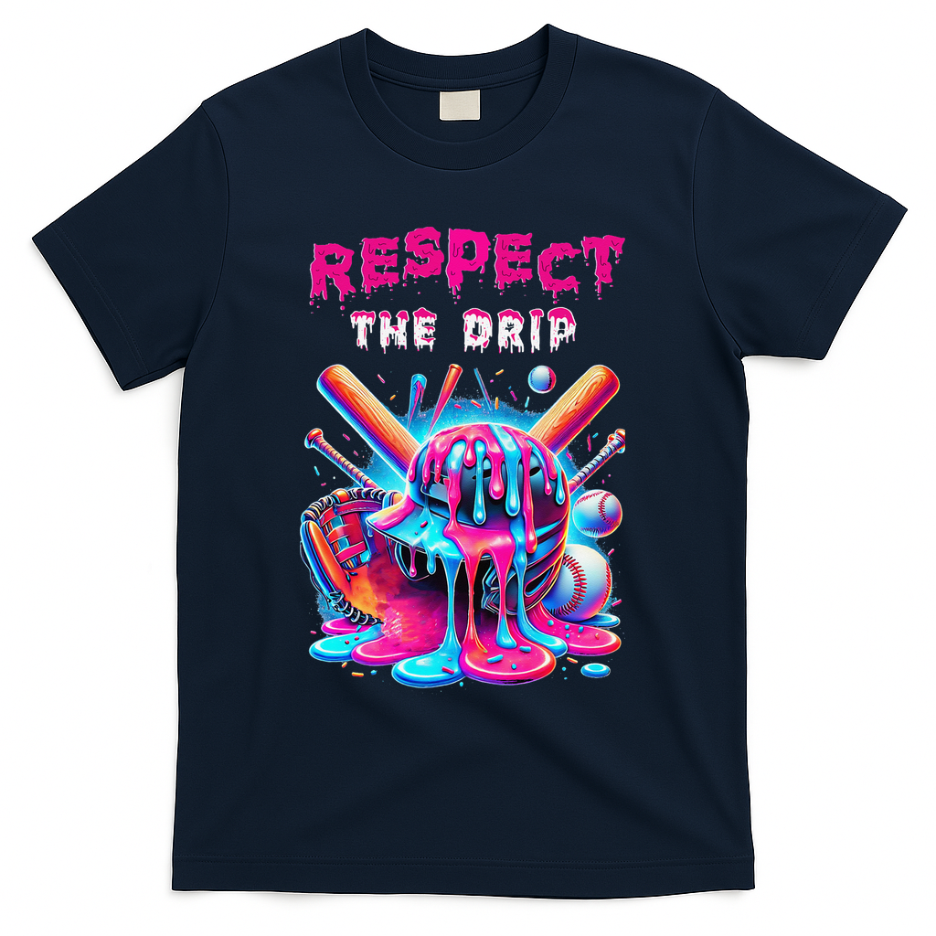Baseball Ice Cream Drip Respect The Drip Gift T-Shirt - Navy