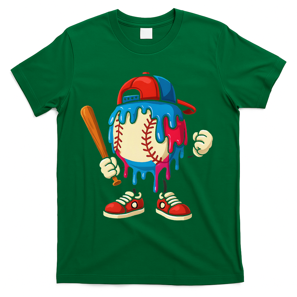 Baseball Ice Cream Drip Sport Game Day Gift T-Shirt - Green