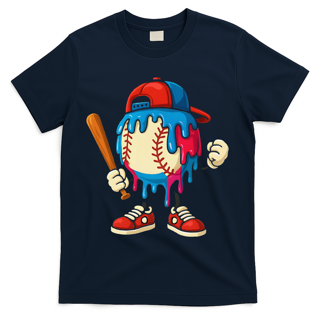 Baseball Ice Cream Drip Sport Game Day Gift T-Shirt - Navy