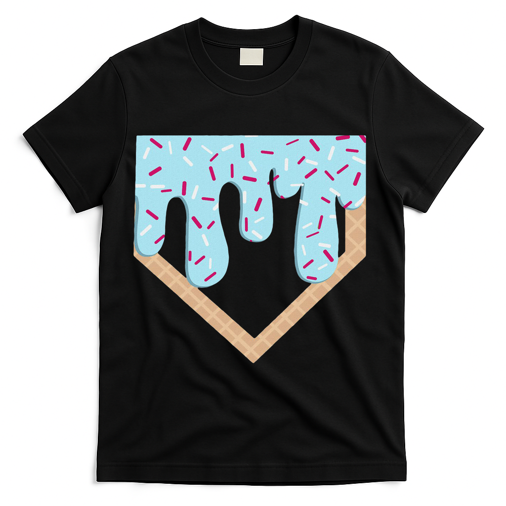 Baseball Ice Cream Dripping Home Plate Drip T-Shirt - Black