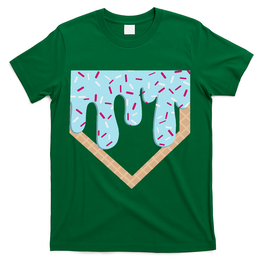 Baseball Ice Cream Dripping Home Plate Drip T-Shirt - Green