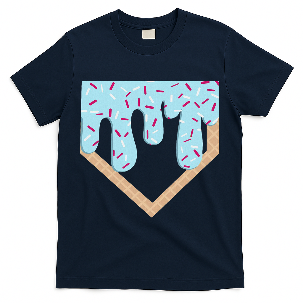 Baseball Ice Cream Dripping Home Plate Drip T-Shirt - Navy
