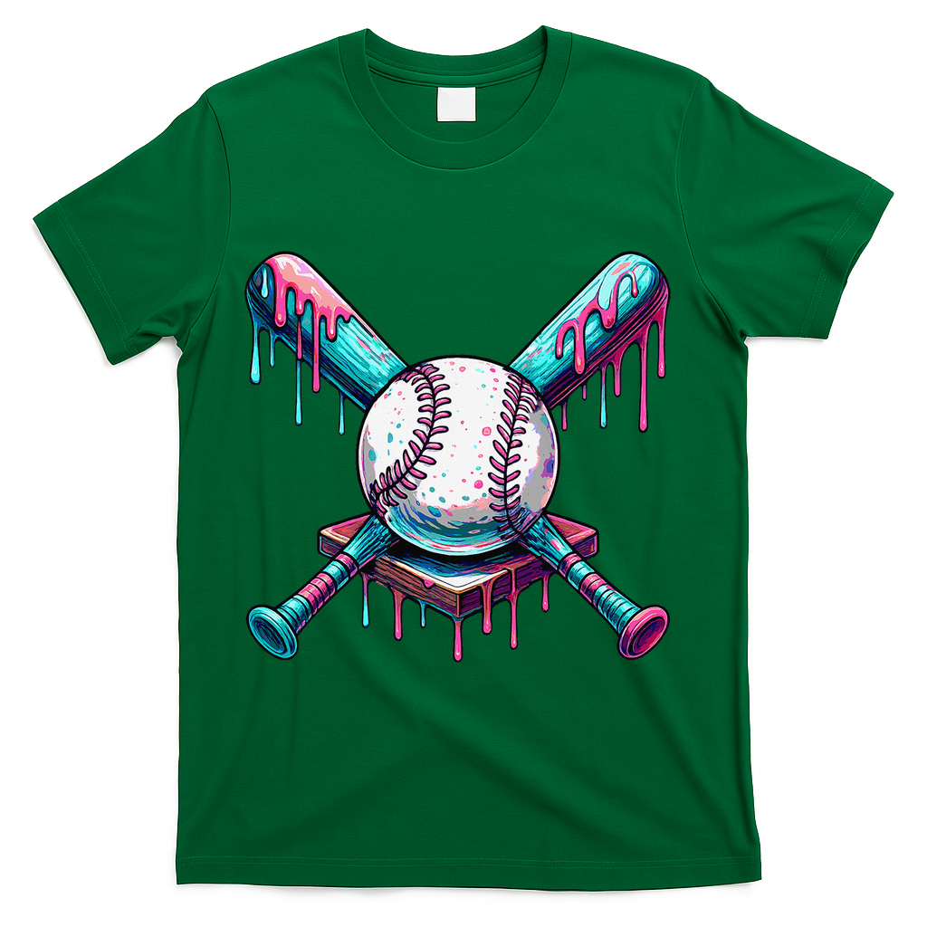 Baseball Ice Cream Drip Baseball T-Shirt - Green