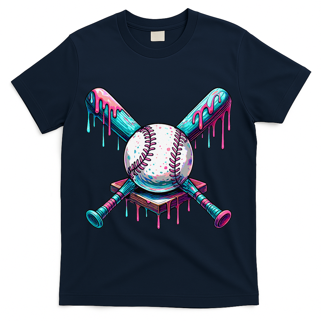 Baseball Ice Cream Drip Baseball T-Shirt - Navy