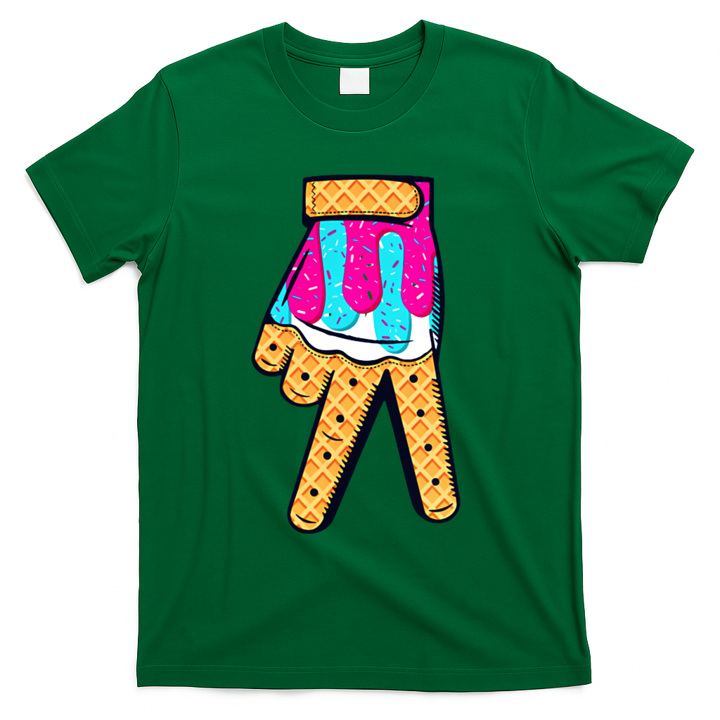 Baseball Ice Cream Drip Home Plate Hand Sign T-Shirt - Green