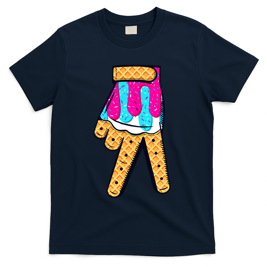 Baseball Ice Cream Drip Home Plate Hand Sign T-Shirt - Navy