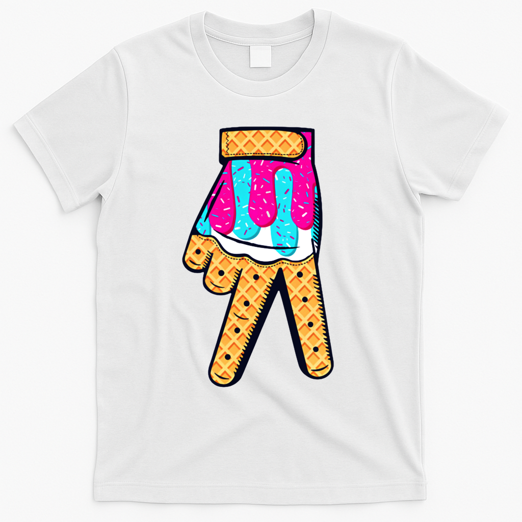 Baseball Ice Cream Drip Home Plate Hand Sign T-Shirt - White