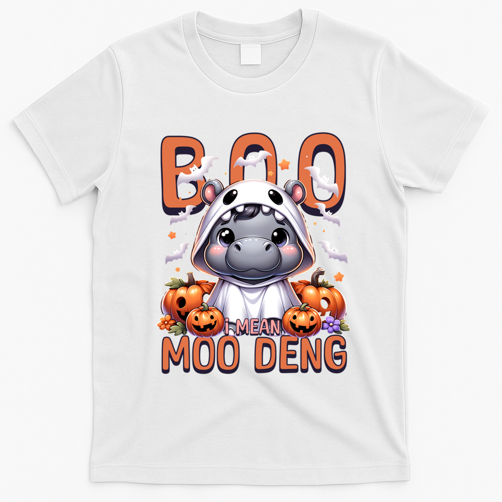 Boo I Mean Moo Deng Halloween Pygmy Hippo Gift T-Shirt - White