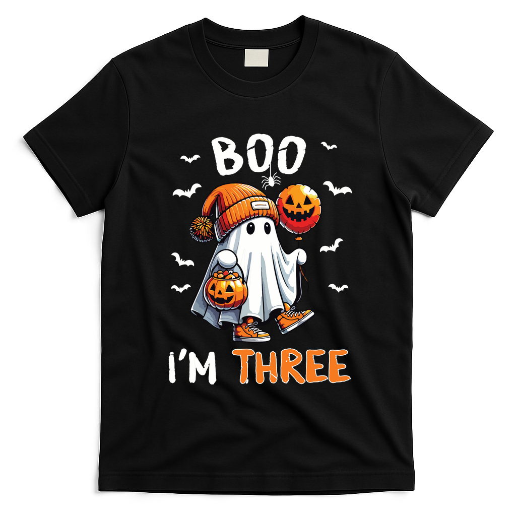 Boo IM Three Ghost 3rd Birthday Halloween T-Shirt - Black