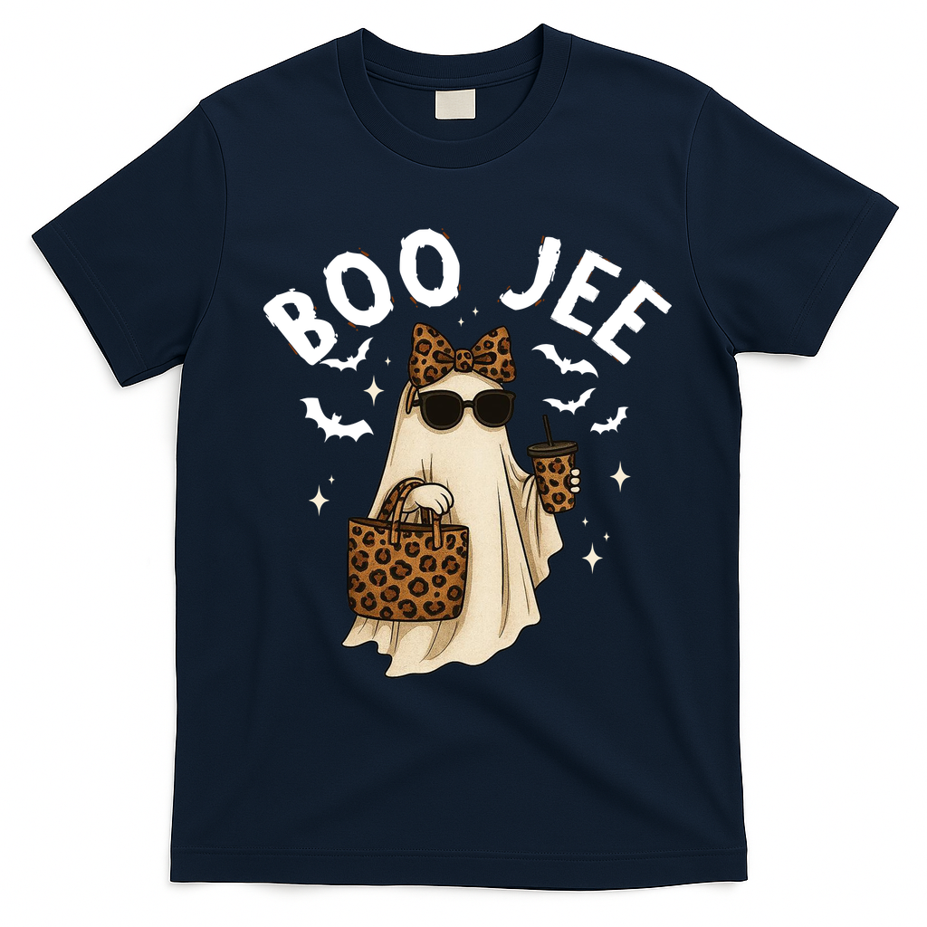 Boo JEE Boujee Ghost Halloween October Vibes T-Shirt - Navy Blue