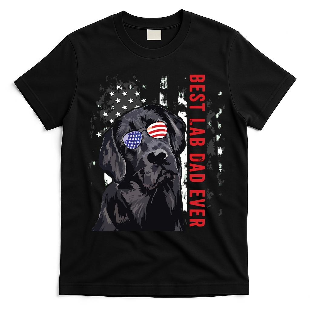 Best Lab Dad Ever Labrador Dog American Flag Fathers Day T-Shirt - Black