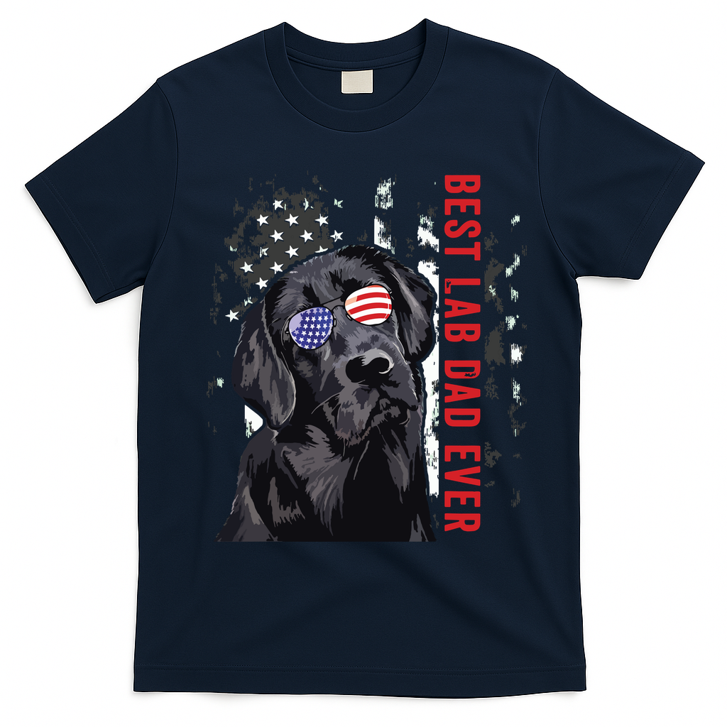 Best Lab Dad Ever Labrador Dog American Flag Fathers Day T-Shirt - Navy Blue