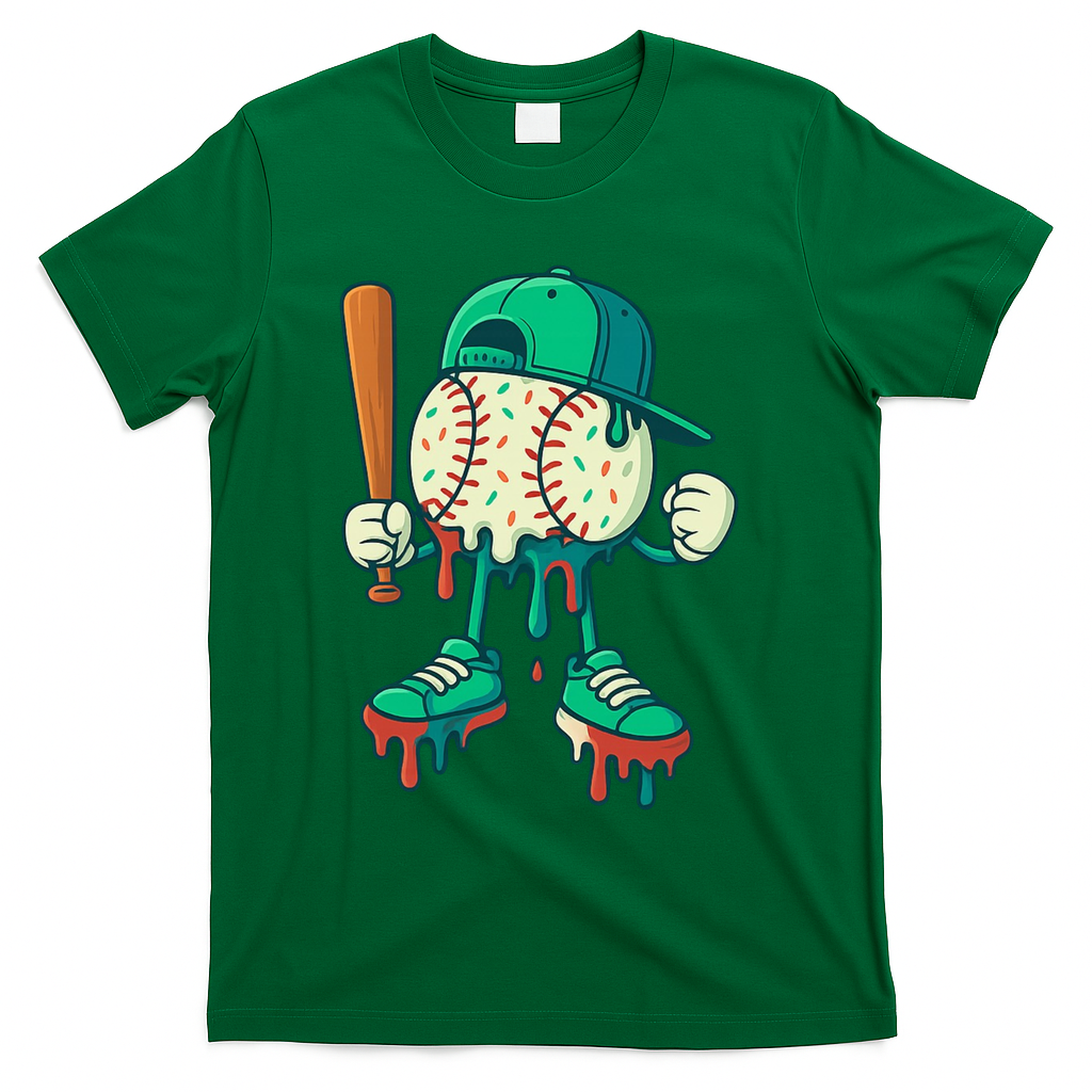 Baseball Lifestyle Drip Ice Cream Cool Art T-Shirt - Green