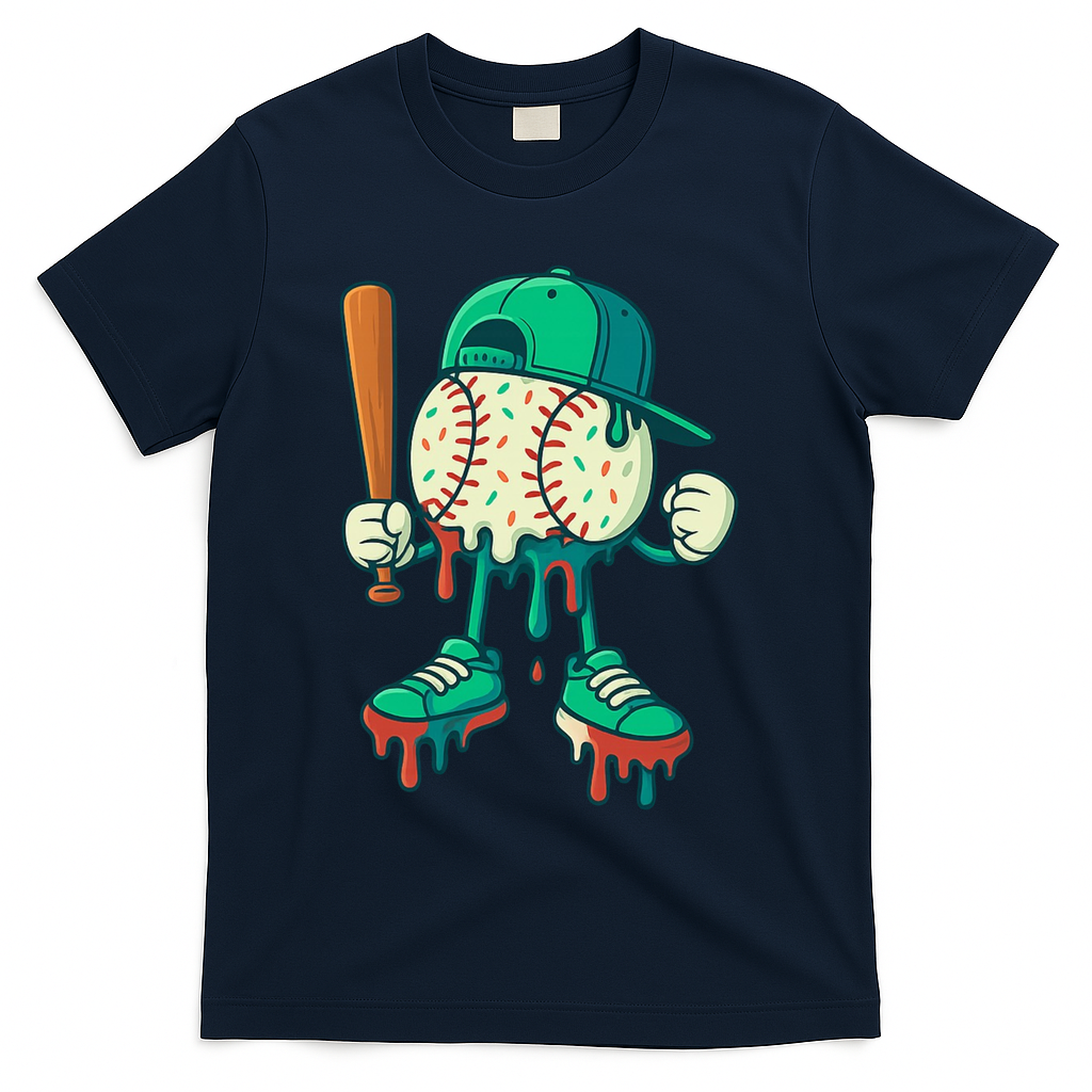 Baseball Lifestyle Drip Ice Cream Cool Art T-Shirt - Navy